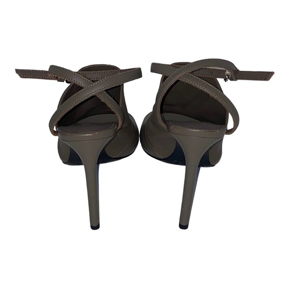 VINCE. Grace Light Taupe Gray Leather Mule Heel sz 6 US Ankle Strap Open Toe - Picture 8 of 11